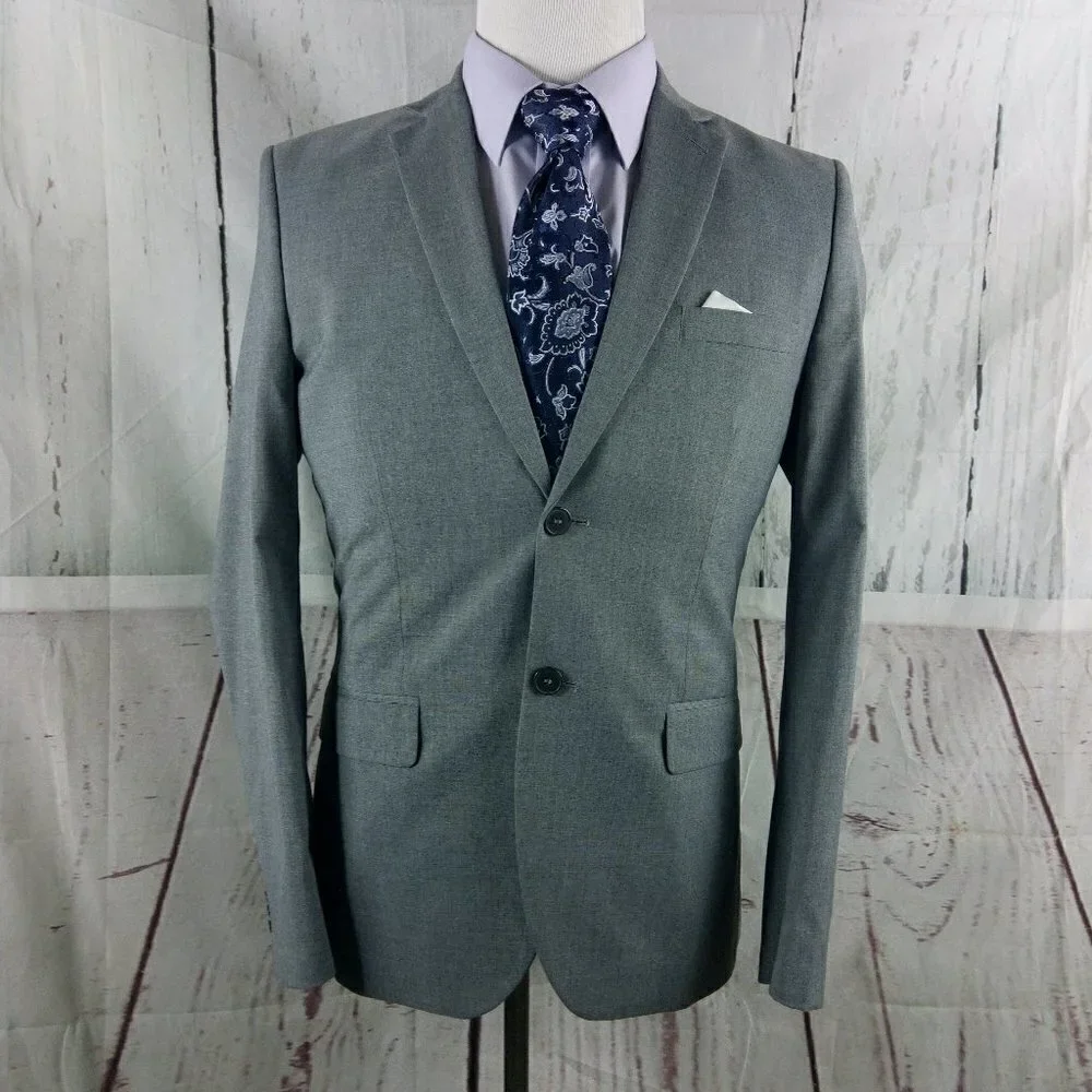 H&M Slim Fit 40R 2 Button Gray Suit Blazer Sport Coat